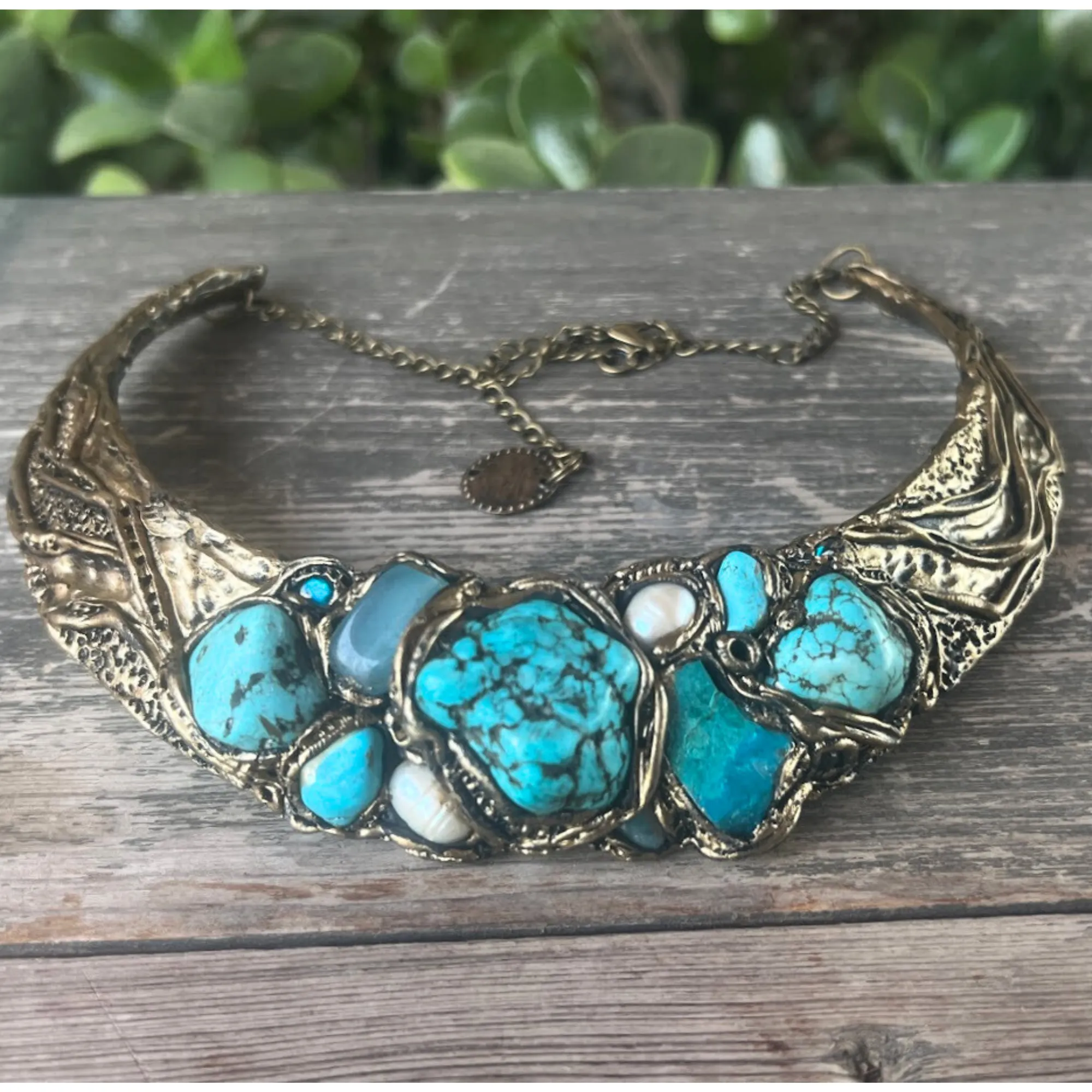 Turquoise, Amazonite & Chalcedony Chunky Choker Collar Necklace