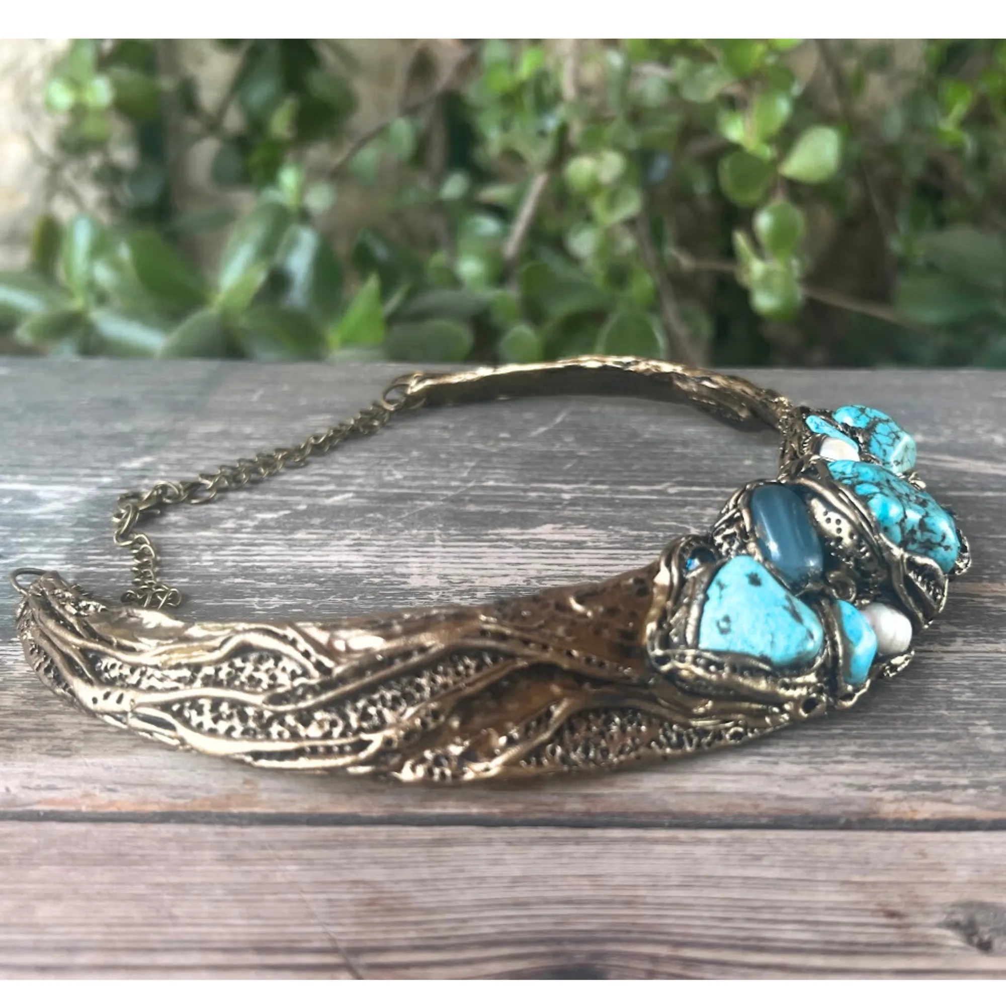 Turquoise, Amazonite & Chalcedony Chunky Choker Collar Necklace