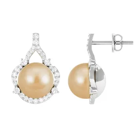 Vintage Inspired South Sea Pearl Drop Earrings with Diamond
