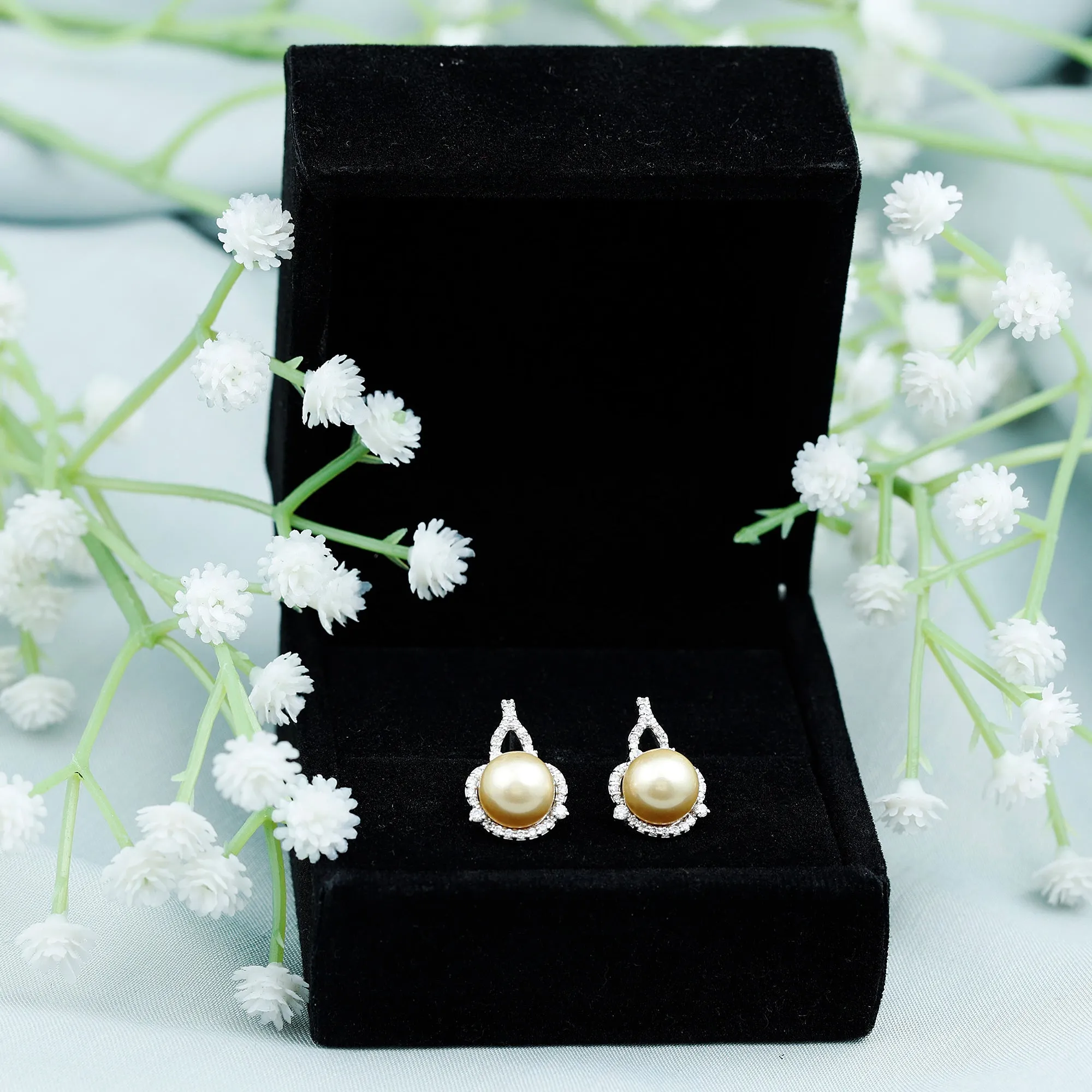 Vintage Inspired South Sea Pearl Drop Earrings with Diamond