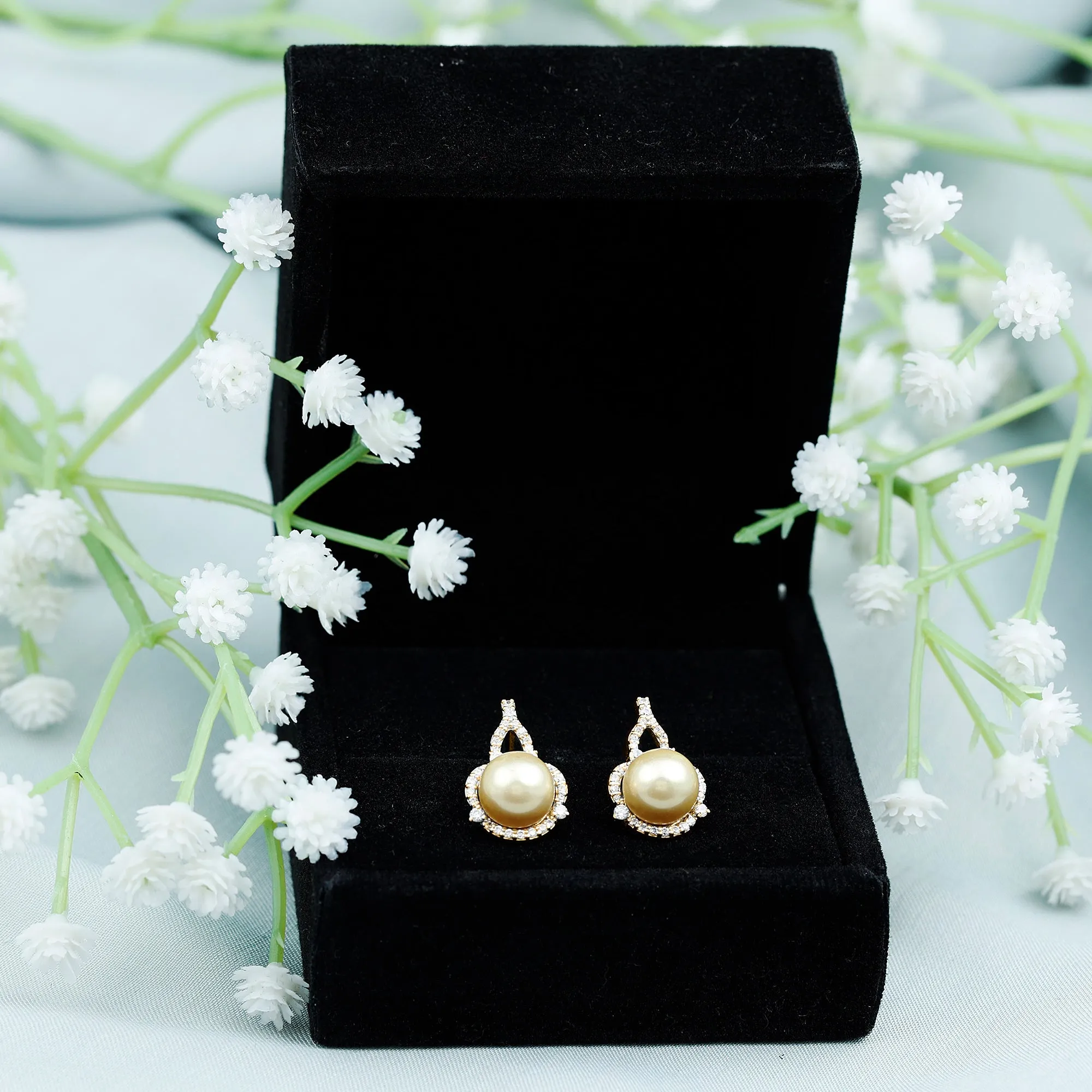Vintage Inspired South Sea Pearl Drop Earrings with Diamond