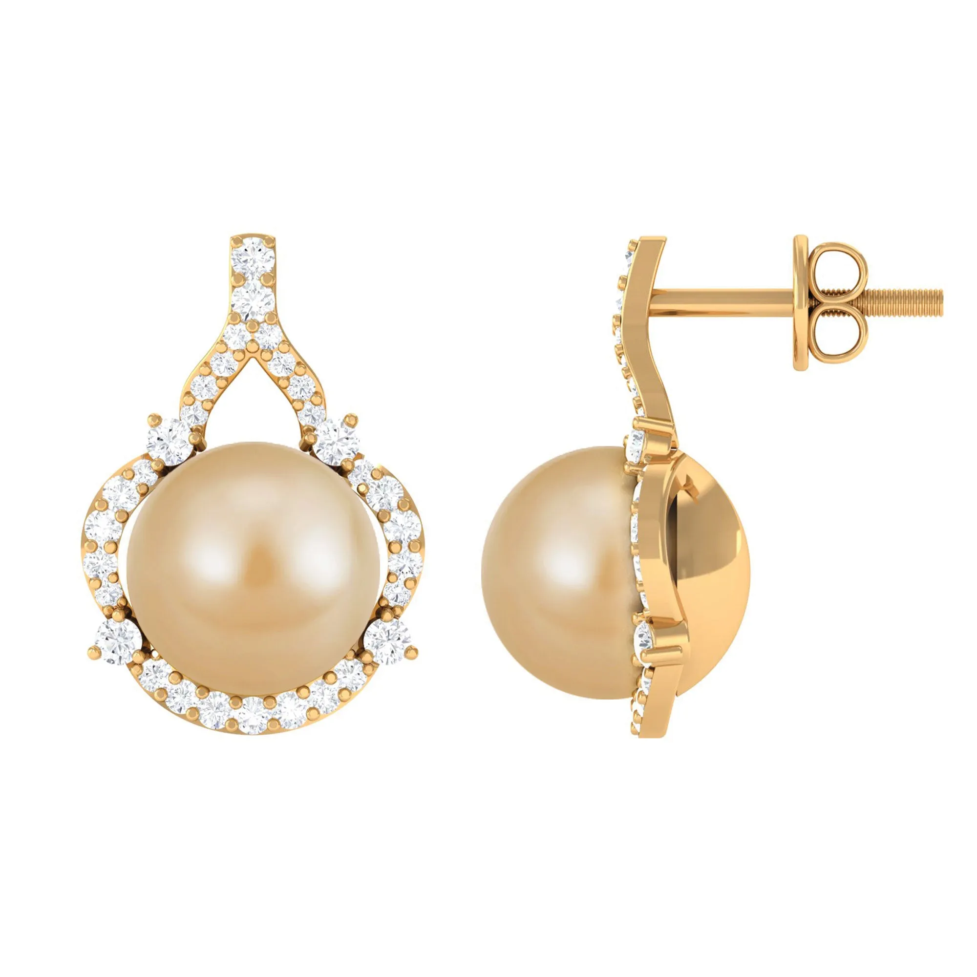 Vintage Inspired South Sea Pearl Drop Earrings with Diamond