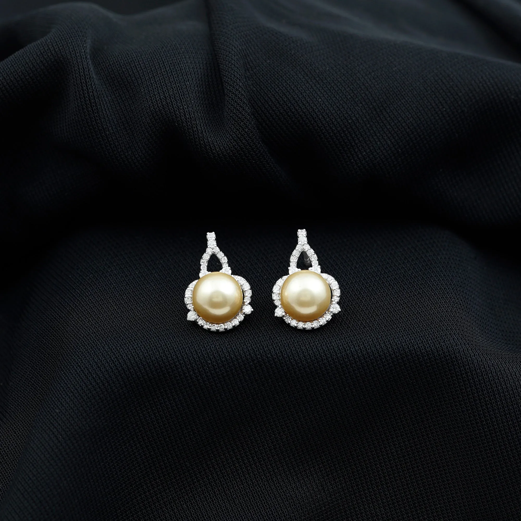 Vintage Inspired South Sea Pearl Drop Earrings with Diamond
