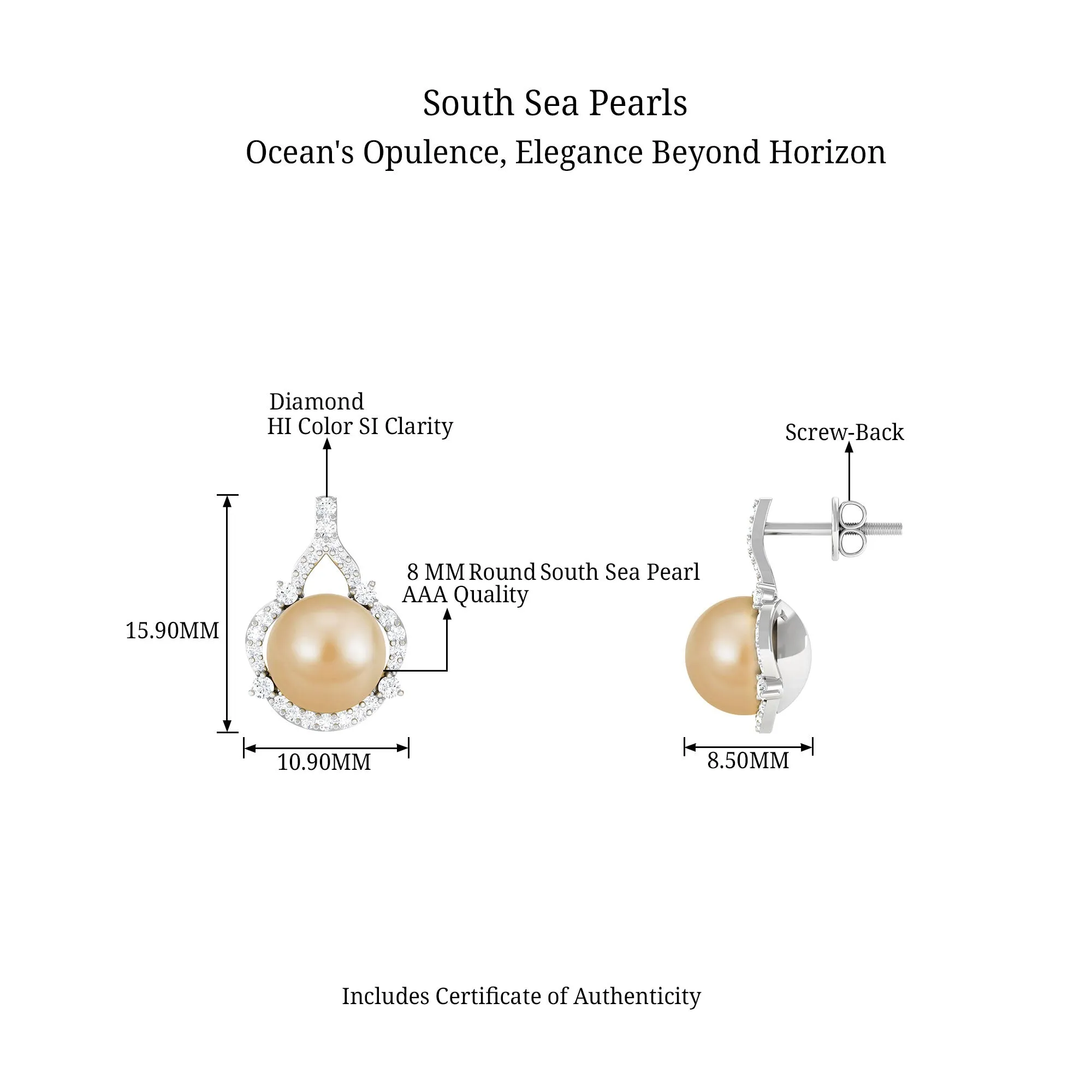 Vintage Inspired South Sea Pearl Drop Earrings with Diamond