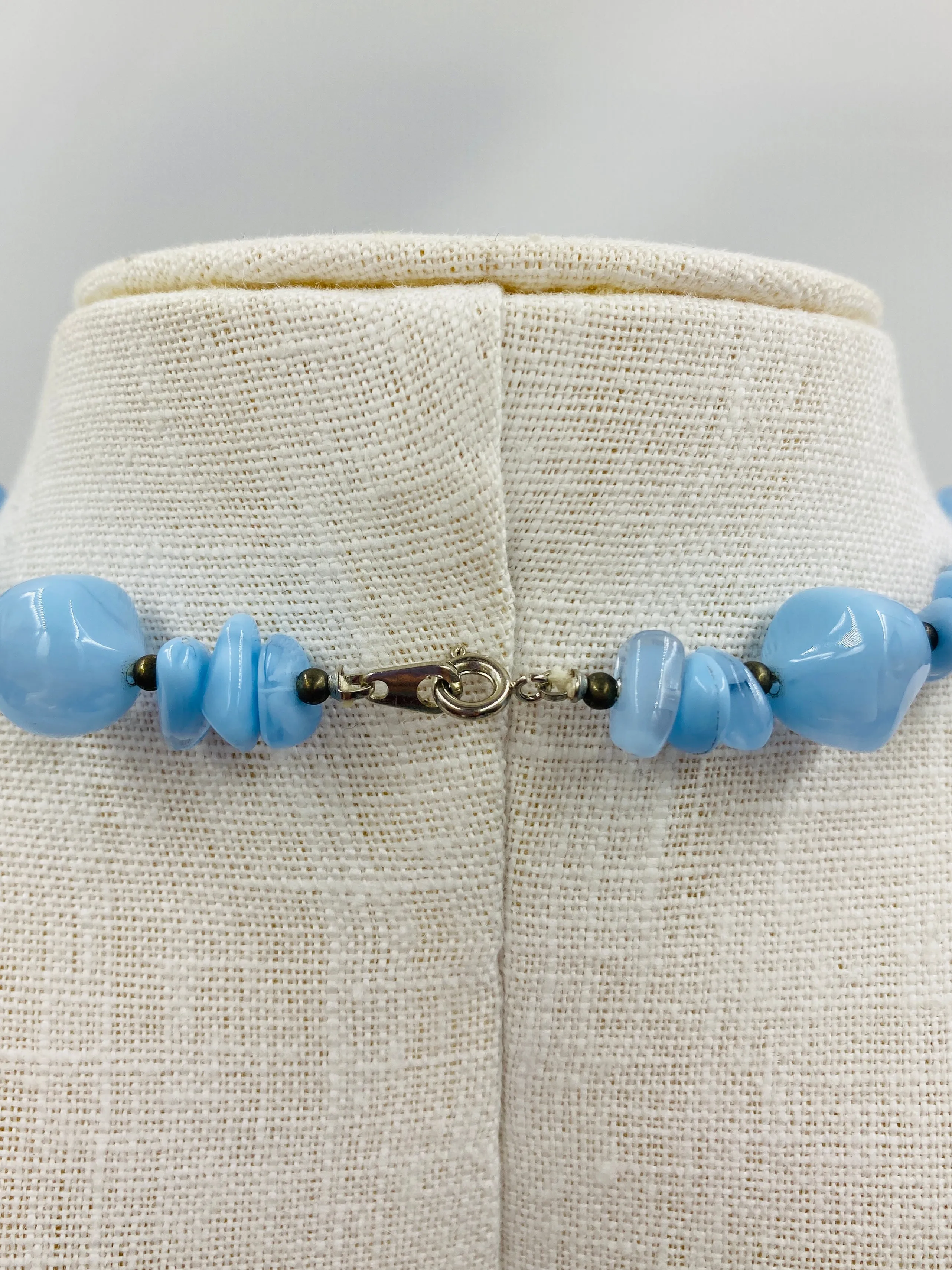 Vintage Marbled Baby Blue Bead Necklace and Bangle Set