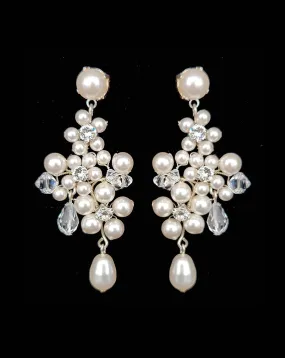 Wedding and Bridal earrings - pearl floral statement earrings - Elizabeth by Kezani
