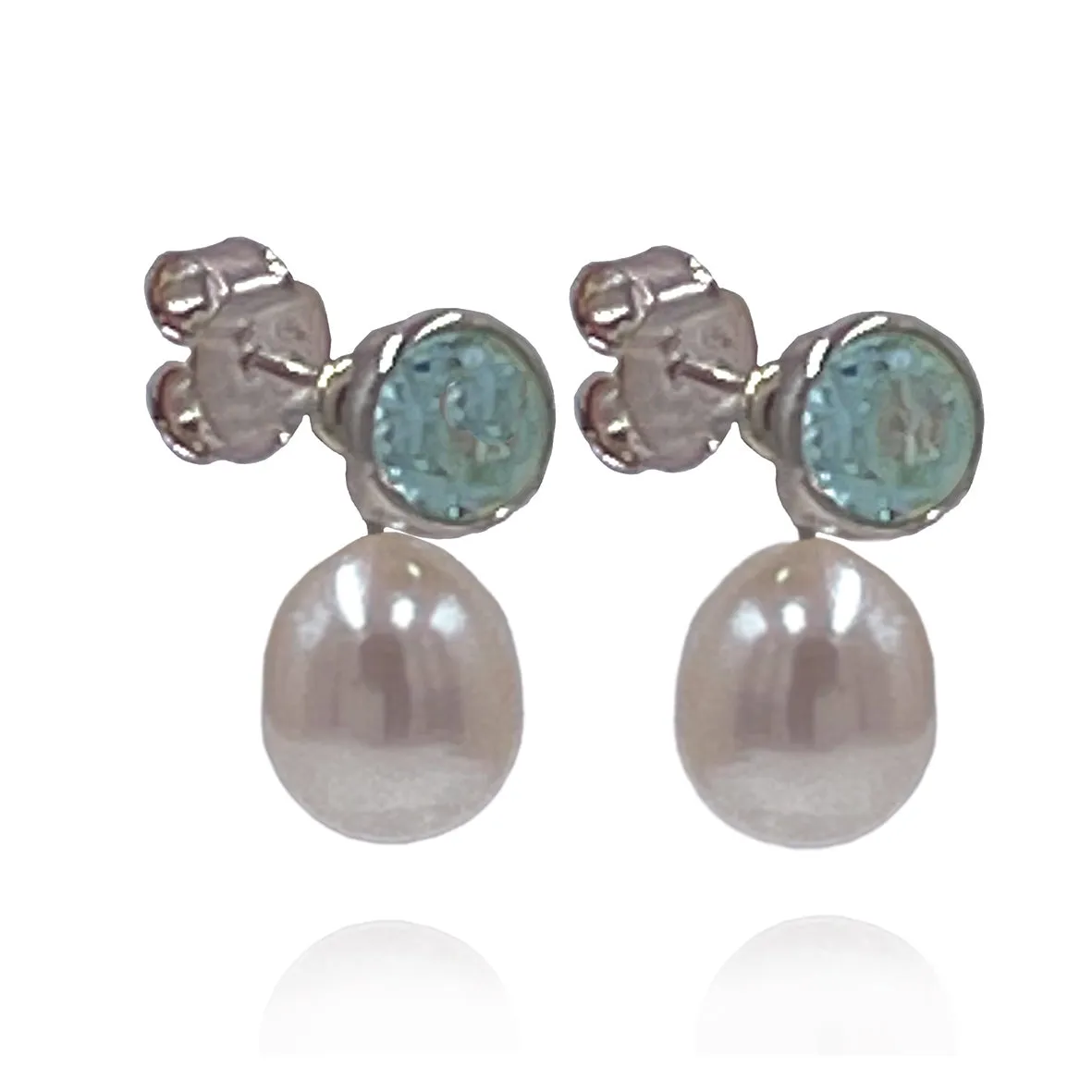 White Freshwater Pearl & Aquamarine 'Gatsby' Earrings