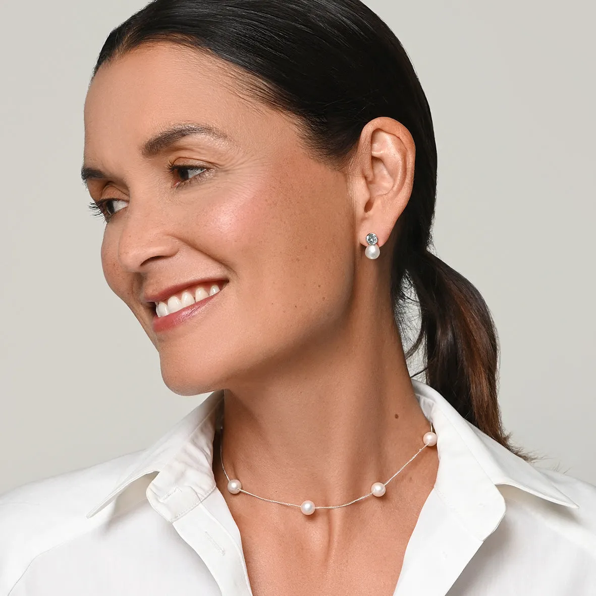White Freshwater Pearl & Aquamarine 'Gatsby' Earrings