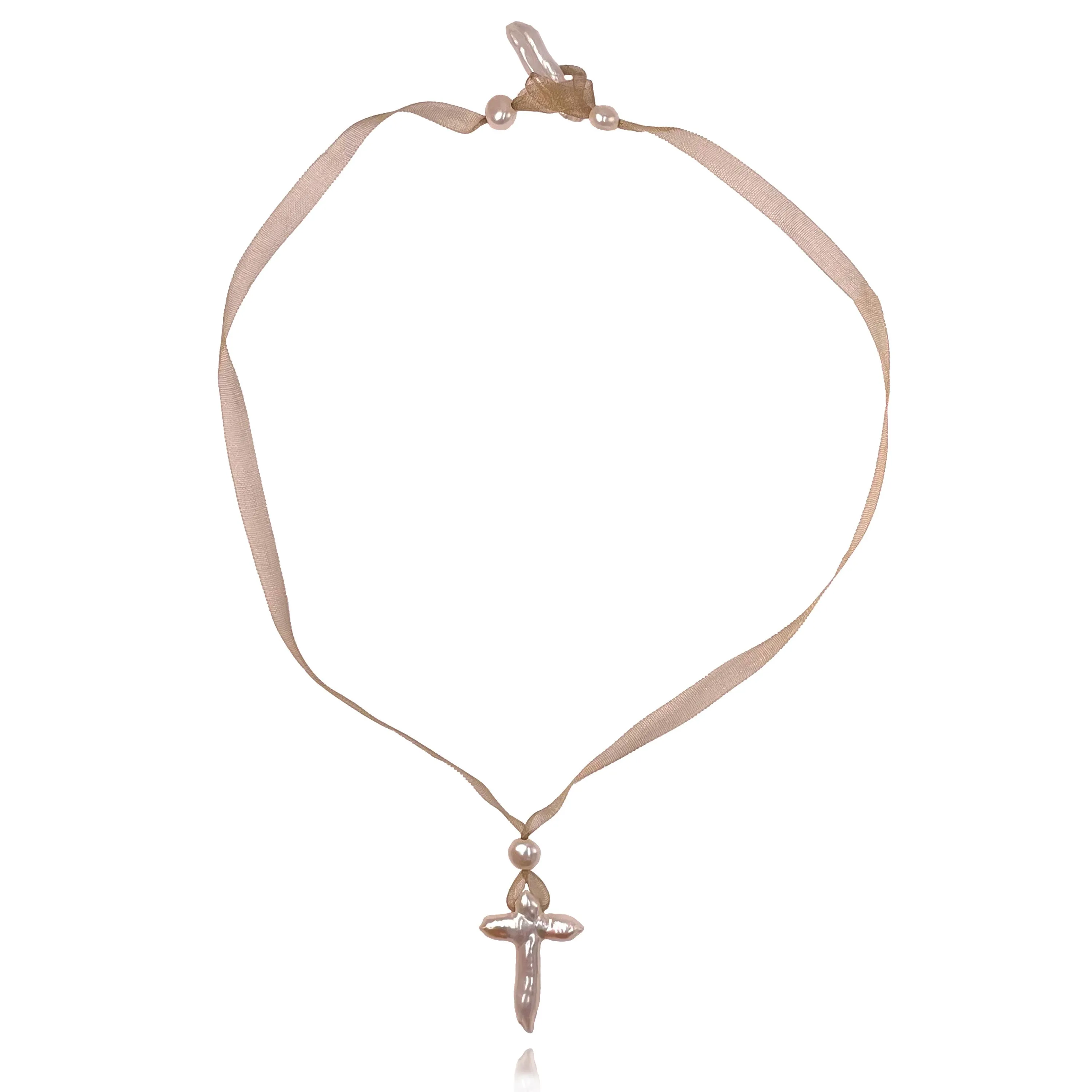White Freshwater Pearl & Gold Silk 'Madonna' Necklace