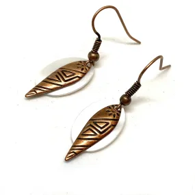 White Shell and Copper Dagger Tribal Earrings