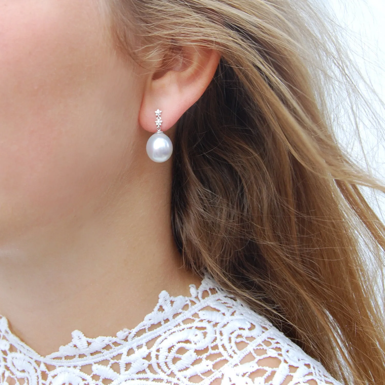 White South Sea Pearl & Diamond 'Tsarina - Star' Earrings