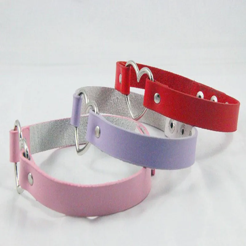 women Punk CHIC Rivet Handmade Chain PU Leather Heart Collar Choker Necklace fine jewelry lovely