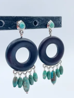 Women's Turquoise, Wood, and Sterling Silver Dangle Earrings